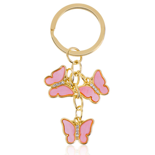 Teaaha Personalised Butterfly Keyrings, Pink Elegant Enameled Charms with Tassel, Cute Pendant Keychain for Women & Girls, Purse Wallet Accessory Gift