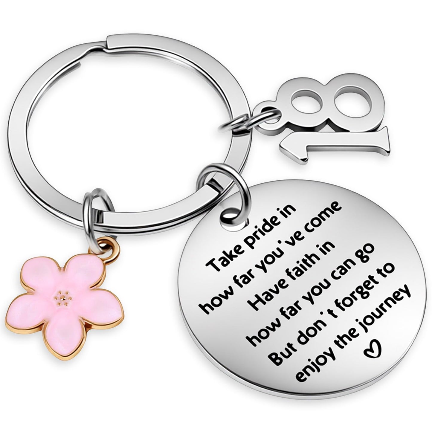 Mabor 18th Birthday Gifts for Girls Silver Pink Stainless Steel Keychain Happy Birthday Key Ring for 18 Year Old Women Sister Daughter Best Friend Present