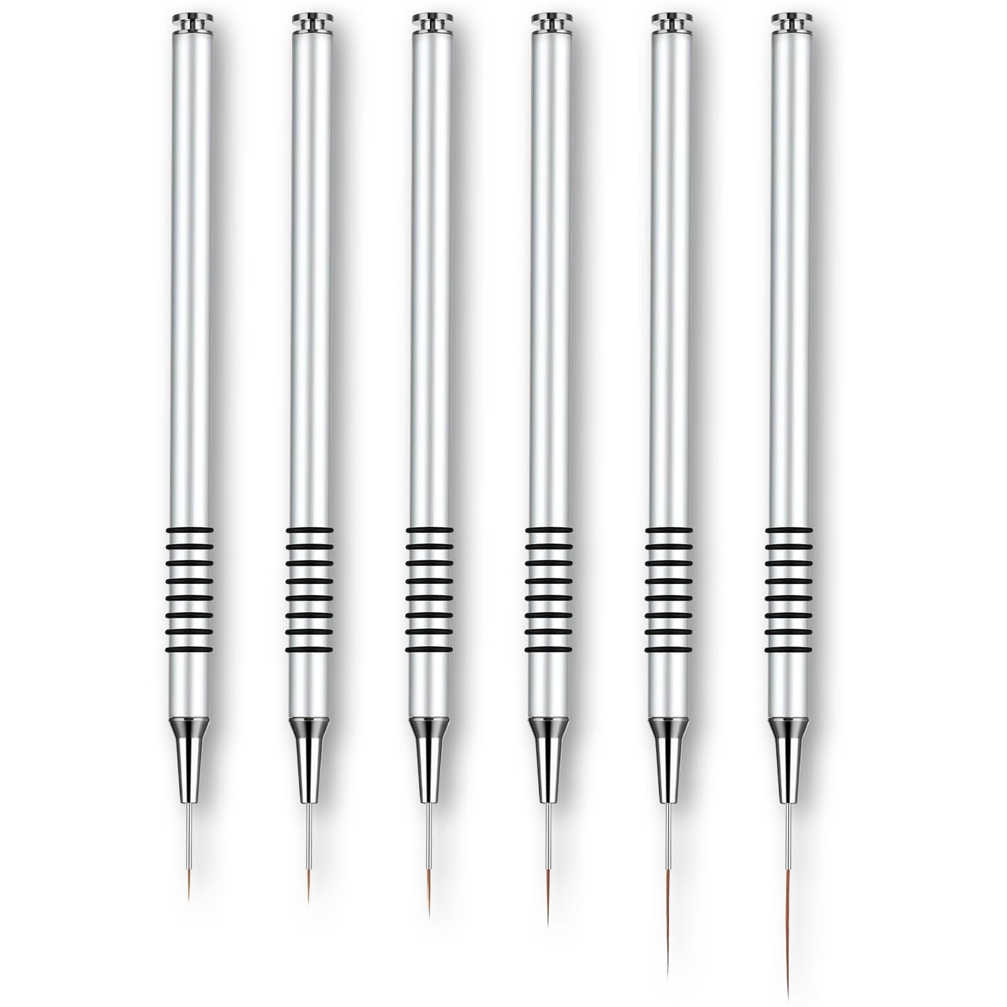 Nail Art Liner Brushes Set, 6Pcs Silver Nail Art Design Brush Striping Thin Long Lines Dotting Drawing Pen Uv Gel Polish Painting Metal Handle Striper Brushes Size 5/7/9/11/20/25mm