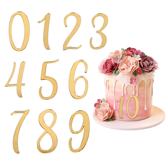 10 PCS 0-9 Number for Cake Topper Number Cake Charm 0-9 Numbers Mirrored Gold Picks DIY Cupcake Toppers with Numbers for Wedding Happy Birthday Shower Anniversary Party Supplies Decorations