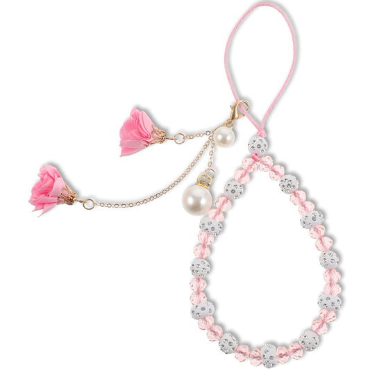 1 PCS Beaded Phone Wrist Strap Crystal Beads Mobile Phone Chain Camera Charm Strap Non-slip Phone Lanyard Wrist Strap Creative Crystal Flower Pendant Phone Charm Detachable Phone Bracelet Strap (Pink)