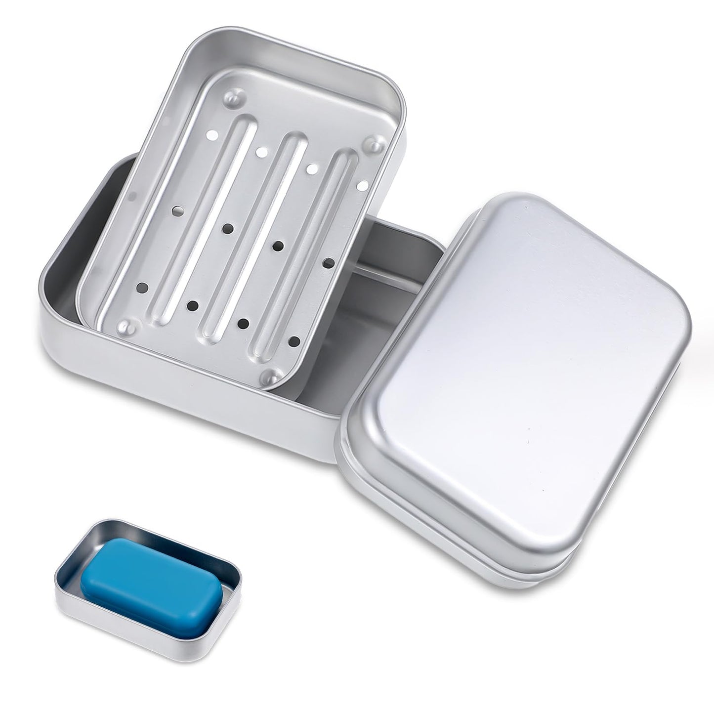 Tyqour Aluminium Travel Soap Container Metal Travel Soap Dish with Lid Self Draining Soap Tin Bar Soap Holder Soap Case Box for Camp Travel Gym Hiking Home Bathroom