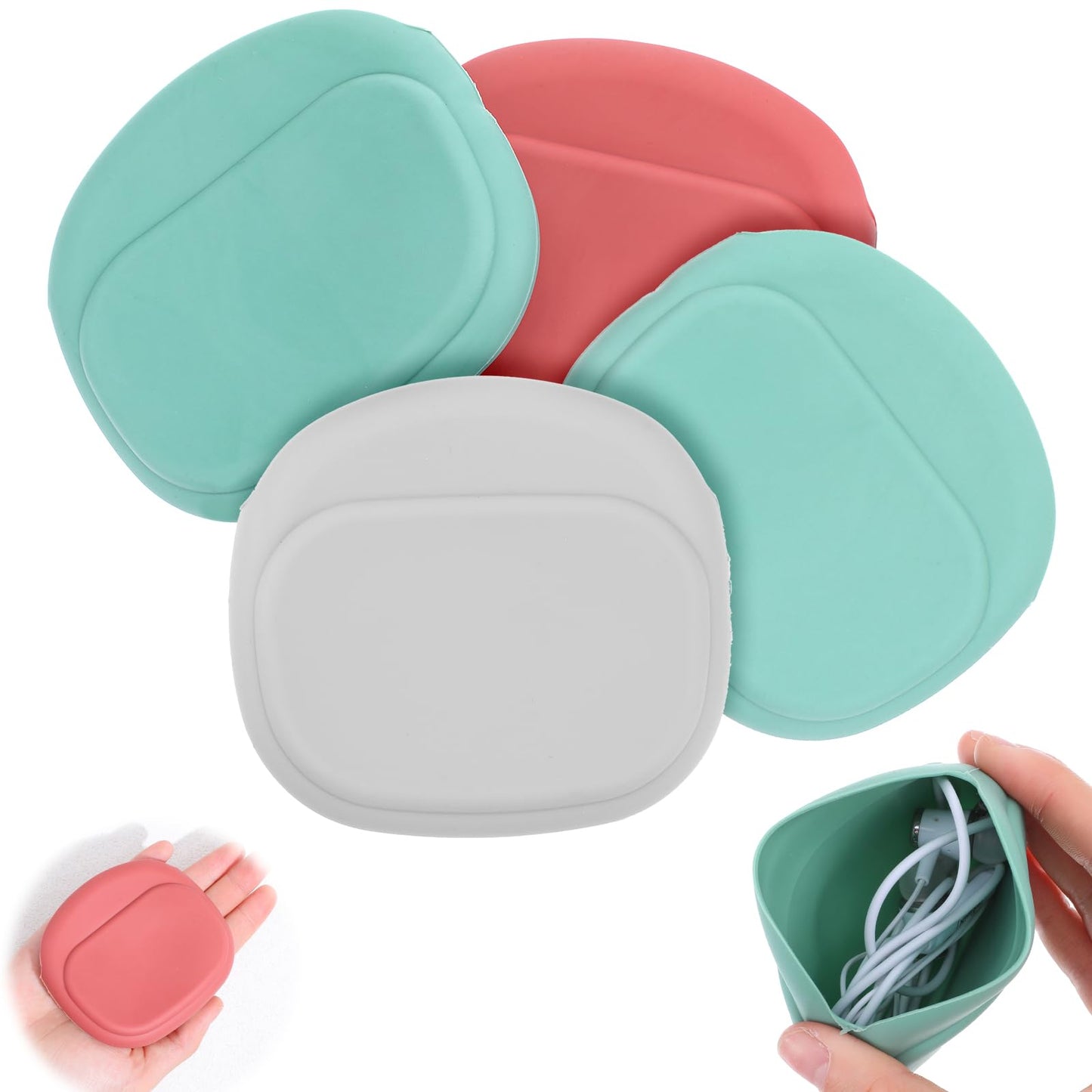 2Pcs Silicone Wired Headphone Organizer 4 in 1 Mini Data Cable Storage Case Box-Portable Coin Pouch Keychain Purse for Storing Earbuds, USB Flash Drive, Keys, Lipstick for Home or Workplace