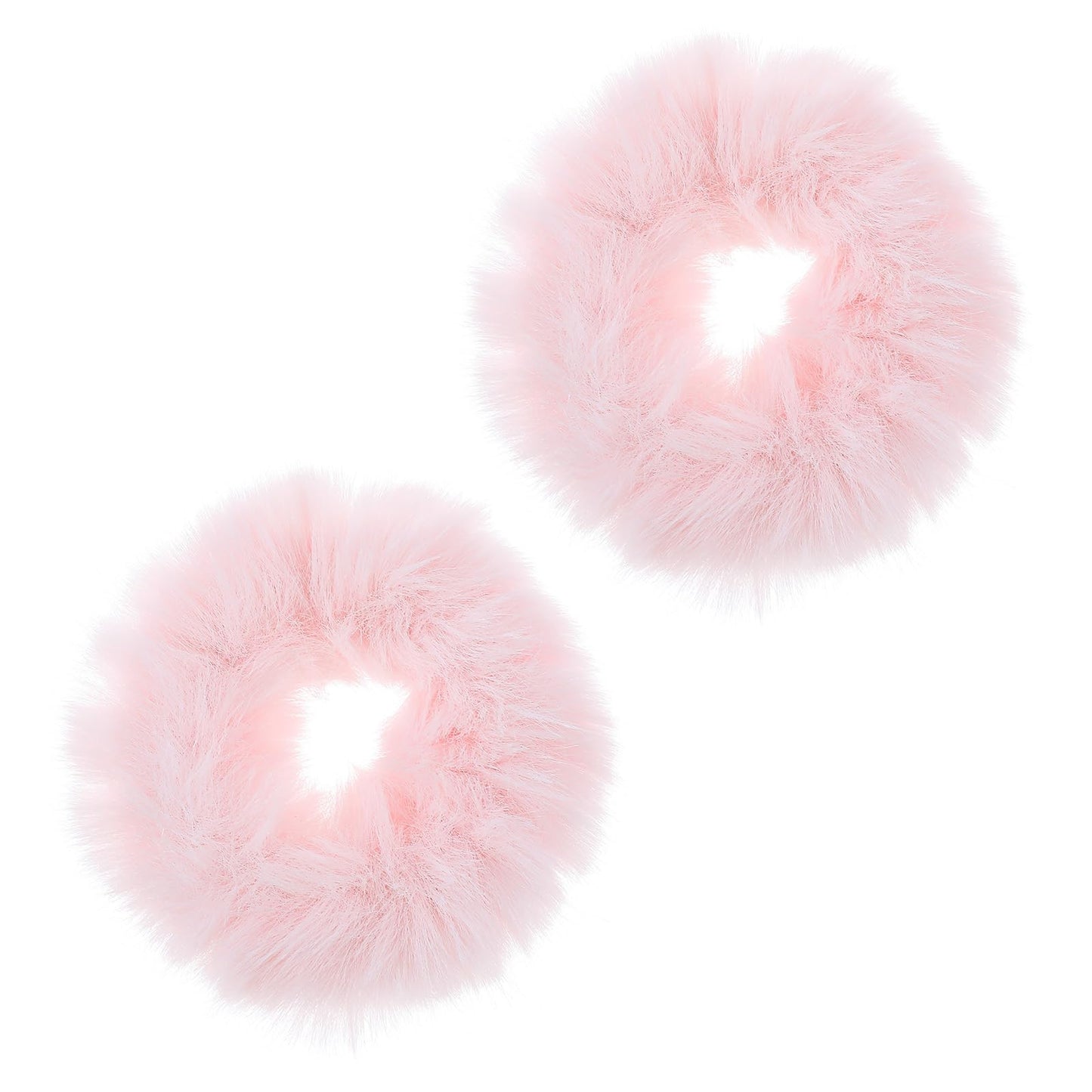 2 Pcs Pink Pompom Hair Tie, Pink Fuzzy Hair Ties Baby Ties Ponytail Holders Pom Hairs Accessories Fuzzy Faux Rabbit Fur Scrunchies for Girls Women Hairs Accessories