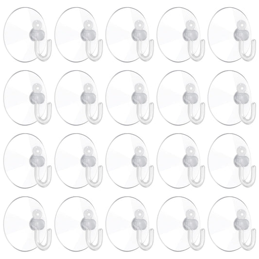 20Pcs Suction Cups Hooks Heavy Duty for Shower 1.6 Inch Transparent Wreath Hanger for Bathroom Wall, Window, Kitchen, Glass Door, Mirror, Tile, Towel, Coat, Bath Robe, Waterproof Reusable