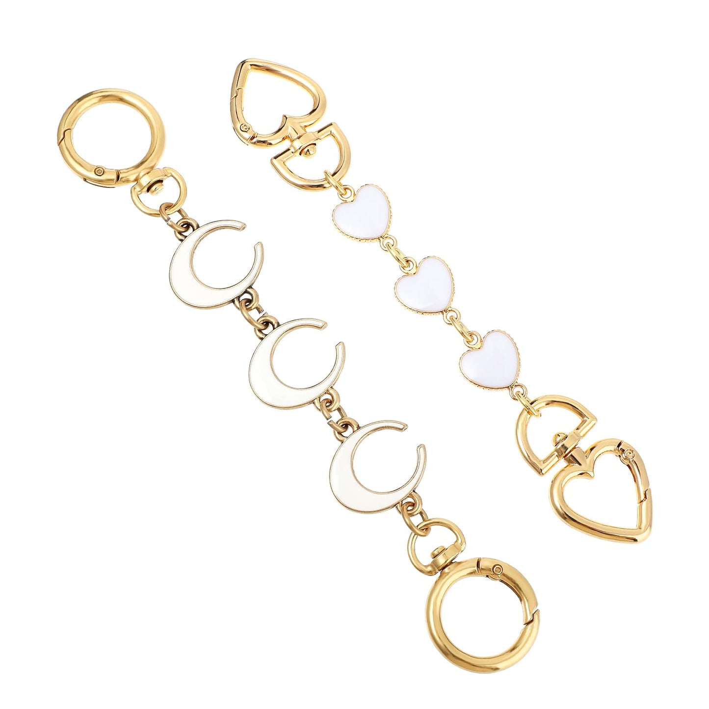 2Pcs Bag Extender Chain Purse Extender Chain Heart Purse Extender Chain Extender for Purse Purse Strap Replacement Accessories Bag Charms Exquisite Purse Strap Extender for Handbags (White Heart/Moon)