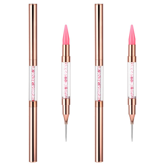 2Pcs Rhinestone Picker, Mabor DIY Nail Dotting Pen Dual End Rhinestone Pen Tool Dual Tips Pick Up Applicator for Nail Salon Home(Pink)