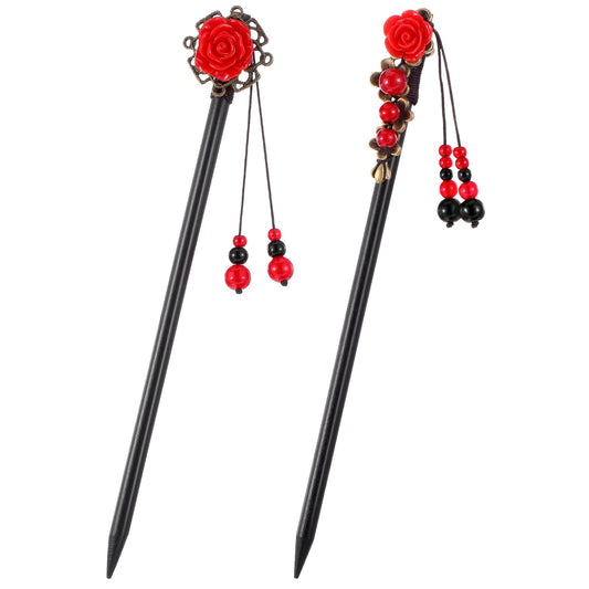 2 Pcs Chinese Hair Sticks Flower Hair Chopsticks For Women Retro Wooden Hairpins Japanese Classic Hair Chopsticks Handmade Wooden Hair Chopsticks For Long Hair (Red Brown, 7.09 Inches)