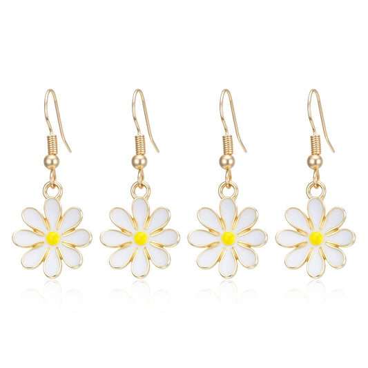 2 Pair Daisy Earrings For Women Flower Earrings Bohemian Cute Sunflower Small Dangle Drop Gold Minimal Vintage Daisy Flower Hook Jewelry Gift For Women Sweet