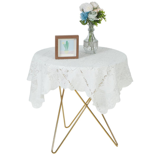 Xinjoduz 1 PCS Crochet Tablecloth 35.43" X35.43" Square Lace Tablecloth Vintage Crochet Tablecloths Lace Overlay Tablecloths Fancy Table Cloth Bedside Table Cloth for Round Coffee Tables (Beige)