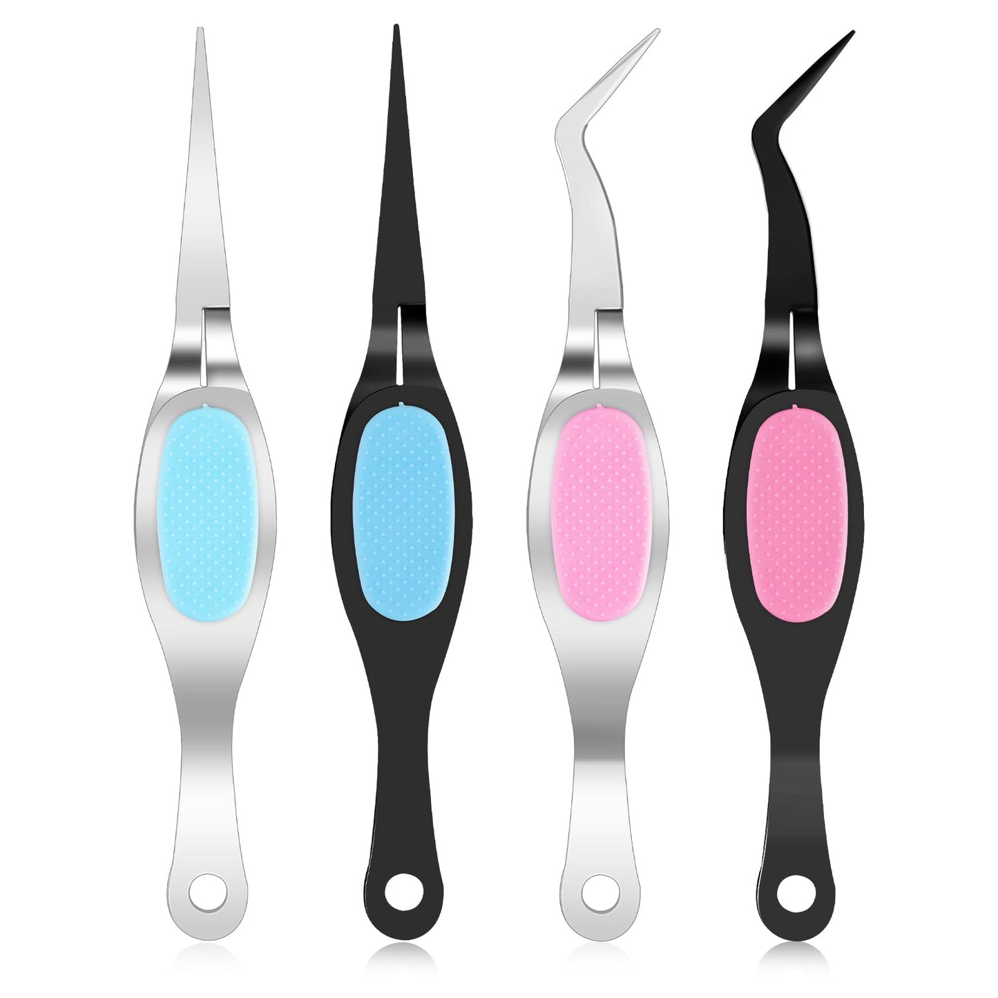 Tyqour 4pcs Professional Crafting Tweezers, Curved Tweezers, Angled Pointed Tweezers, Craft Tweezers Precision, Needle Nose Tweezers for Diy Craft Jewelry Eyelash Extensions Nail Beading Tool