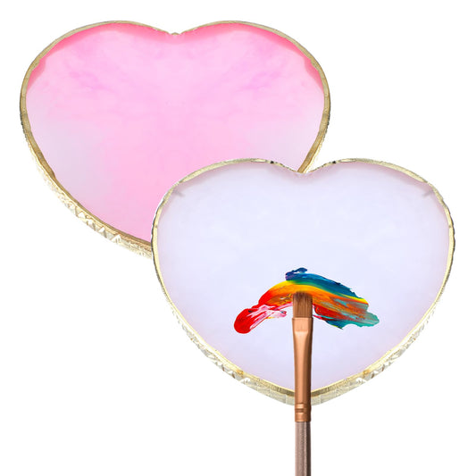 2PCS Resin Nail Art Palette Set Heart Shaped Nail Polish Mixing Plate, Gold Edge Gel Paint Tray Nail Color Display Board Nail Holder for Nail Polish Cosmetic and Makeup Manicure Tools(Pink, White)