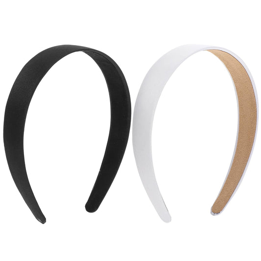 2 PCS Wide Satin Headband 0.94 Inch Blank Headbands 60s Headband White Black Satin Headband White Plastic Headband Satin Fashion Non Slip Headband for Women Girls DIY Crafts Holiday Christmas Gifts
