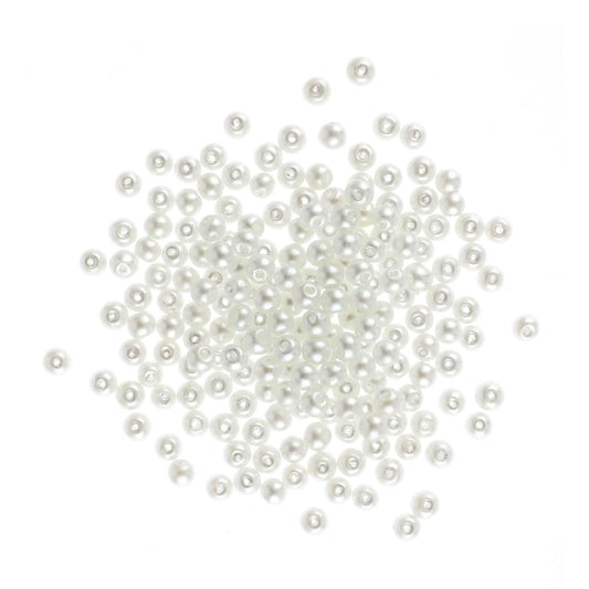 200PCS Glass Pearl Beads 4mm White Round Pearl Beads Faux Pearl Beads Tiny Satin Luster Filler Spacer Beads with Holes for Jewelry Making, Bracelets Necklaces Hairs Decoration Vase Filler (White)