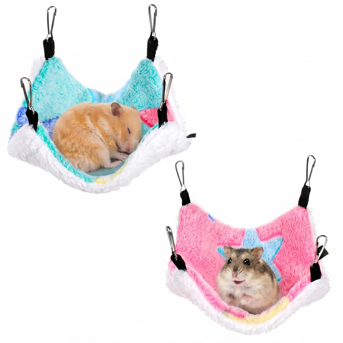 Chsoejuf 2 Pack Warm Fleece Hanging Corner Pet Rat Hammock with Hooks