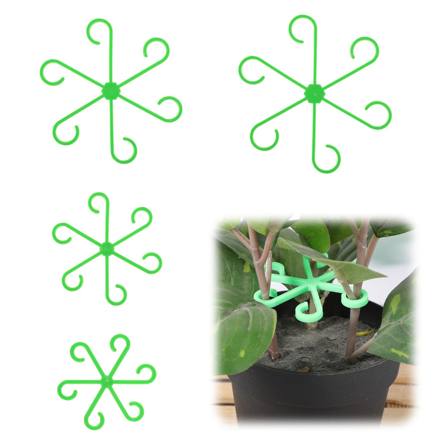 Xindojuz 4 PCS Plant Stem Support, Different Sizes Climbing Houseplant Stem Supports, Plastic Plant Climbers Stem Holders Reusable Climbing Plant Stakes for Indoor Plants Growth Accessories(Green)