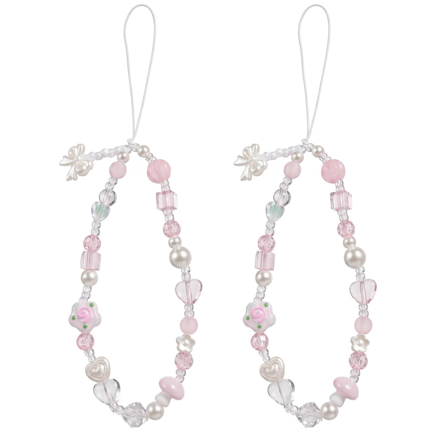Chsoejuf 2PCS Phone Charm Wrist Strap Cute Pearl Beaded Hand Phones Lanyard
