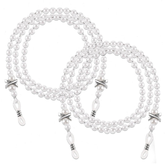 2PCS Glasses Chain For Women Pearl Eyeglass Chain Stylish Sunglasses Lanyard Chains Elegant Eyewear Retainer Chain Beaded Eyeglass Holders Around Neck Eyeglass Chain Cord Face Mask Chains For Women