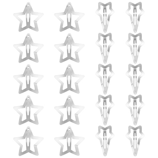 20 PCS 1.2" Star Hair Clips, Mabor Silver Star Snap Y2K Hair Accessories,2000s Y2K Silver Metal Hair Clips, Festival Star Hair Clips Barrettes for Women Styling Birthday Gifts