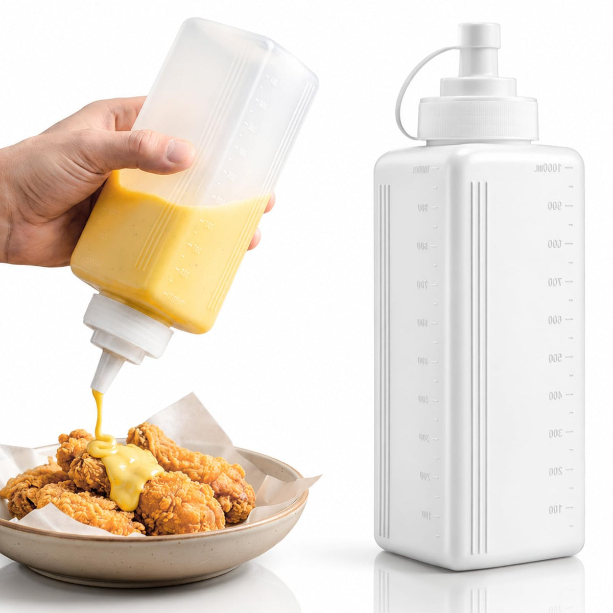 1 QT Large Squeeze Bottles Wide Mouth Salsa Dispenser Bottle with Lid