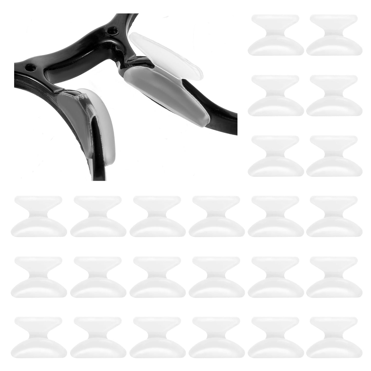 Xinjoduz 24 PCS Eyeglass Nose Pads, 2.5mm White Anti-Slip Silicone Adhesive Nose Pads for Glasses Nose Pad Cushion Eyewear Retainer Nose Grips with Air Bag for Plastic Frames Eyeglasses and Sunglasses