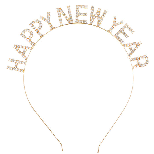 1 PCS Happy New Year Headband Gold New Years Eve Headband New Year Headpiece New Year Hair Hoops Decorative Rhinestone New Years Eve Headband for Women Girls Holiday Party Hair Hoop