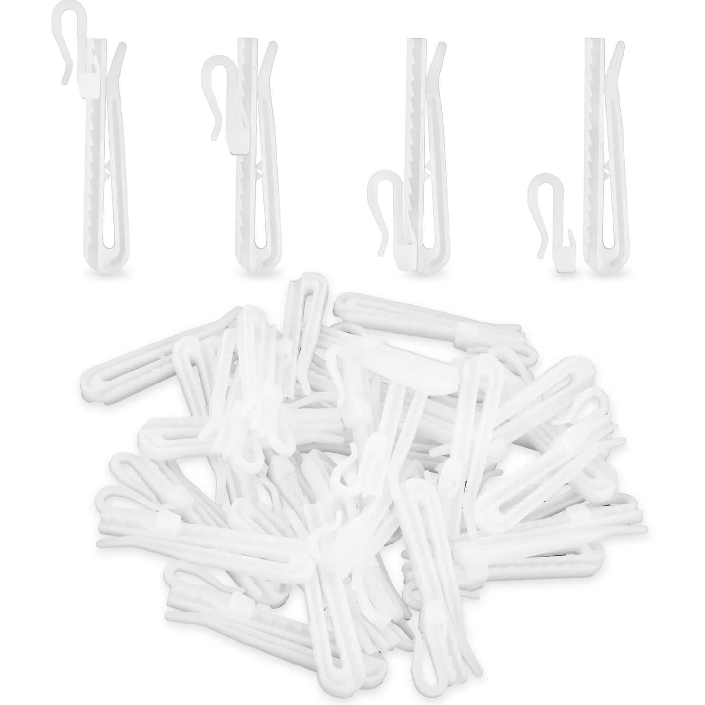 Mabor 30Pcs Plastic Curtain Hooks White Adjustable Pinch Pleat Curtain Hooks Locking Curtain Tape Hooks Curtain Tape Hook for Door Shower Window Curtain