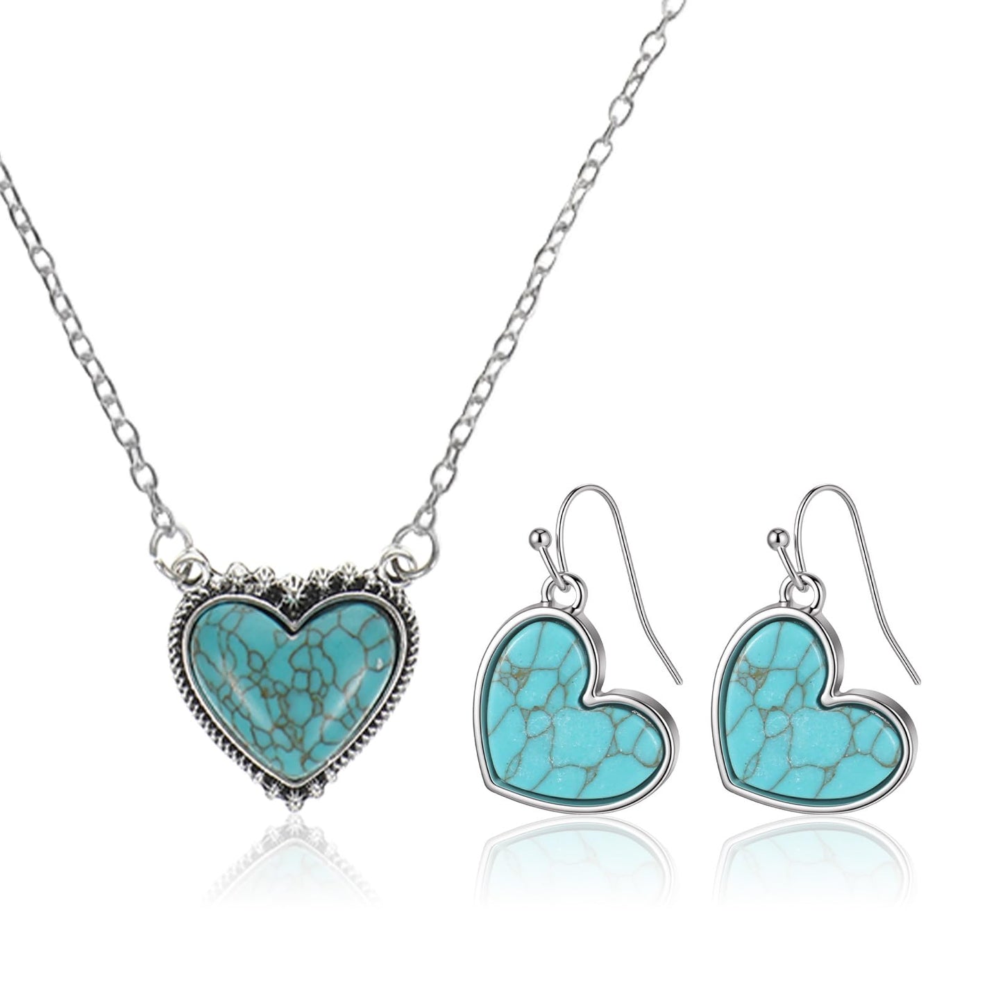 Chsoejuf Turquoise Necklace Earrings Set for Women Western Boho Jewelry