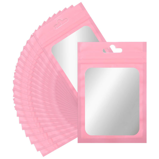 100Pcs Mylar Bags, Mabor Pink Holographic Smell Proof Bags Resealable Bags for Sample Food Electronic Candy Jewelry Supplies