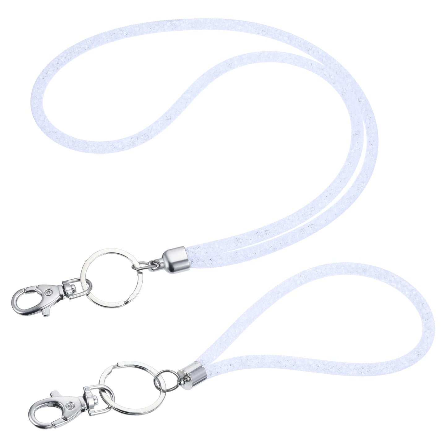 2 Sizes Bling Lanyards for Women Crystal Lanyards for Id Badges Blinged Out Keychain Rhinestones Keychain for Women Office Neck Strap with Metal Clasp for Worker Teacher Doctor (White)