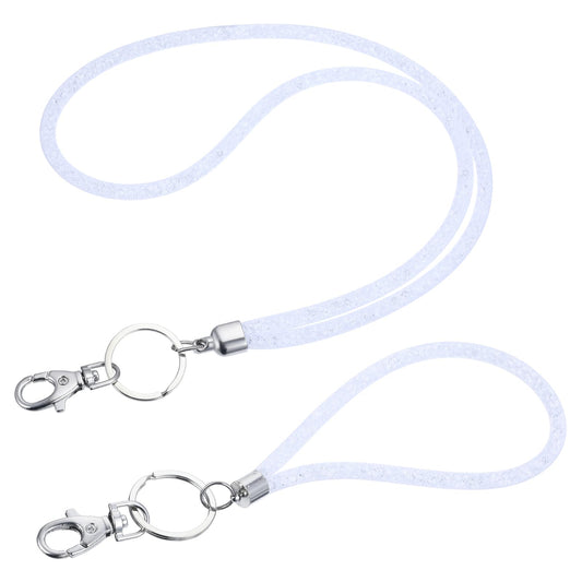 2 Sizes Bling Lanyards for Women Crystal Lanyards for Id Badges Blinged Out Keychain Rhinestones Keychain for Women Office Neck Strap with Metal Clasp for Worker Teacher Doctor (White)