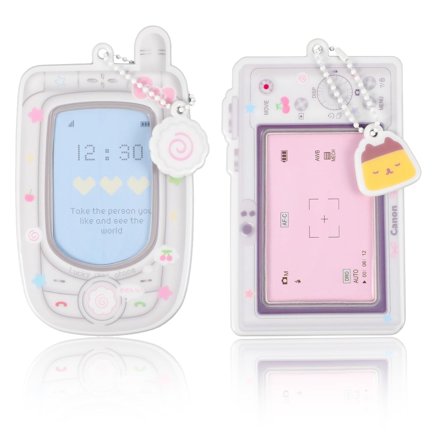 Mabor 2Pcs Cute Photocard Holder Keychain, Cartoon Photo Card Holder Protector for Bus Student Card with Keychain Pendant