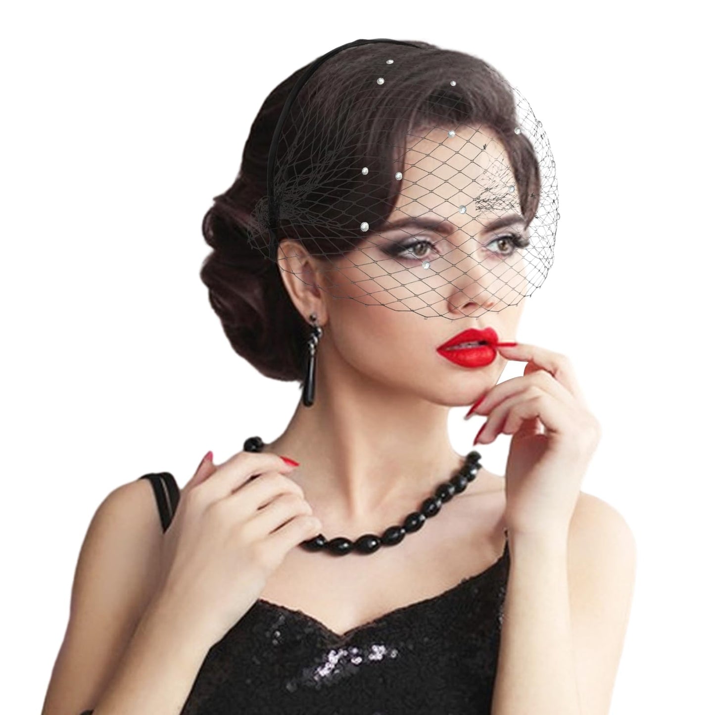 Mabor Black Fascinators for Women, Black Hat with Veil,Flapper Accessories 1920s Gatsby,Retro Style & Skin-Friendly,Black Fascinator with Veil Brides Wedding Party Prom