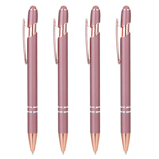 Teaaha 4 Pack Rose Gold Pen, 1.0 mm Sparkly Pens for Women Ballpoint Pen with Stylus Tip, 2 in 1 Fancy Pens for Women Pretty Wedding Pens, Metal Stylus Pen for Touch Screens, Black Ink