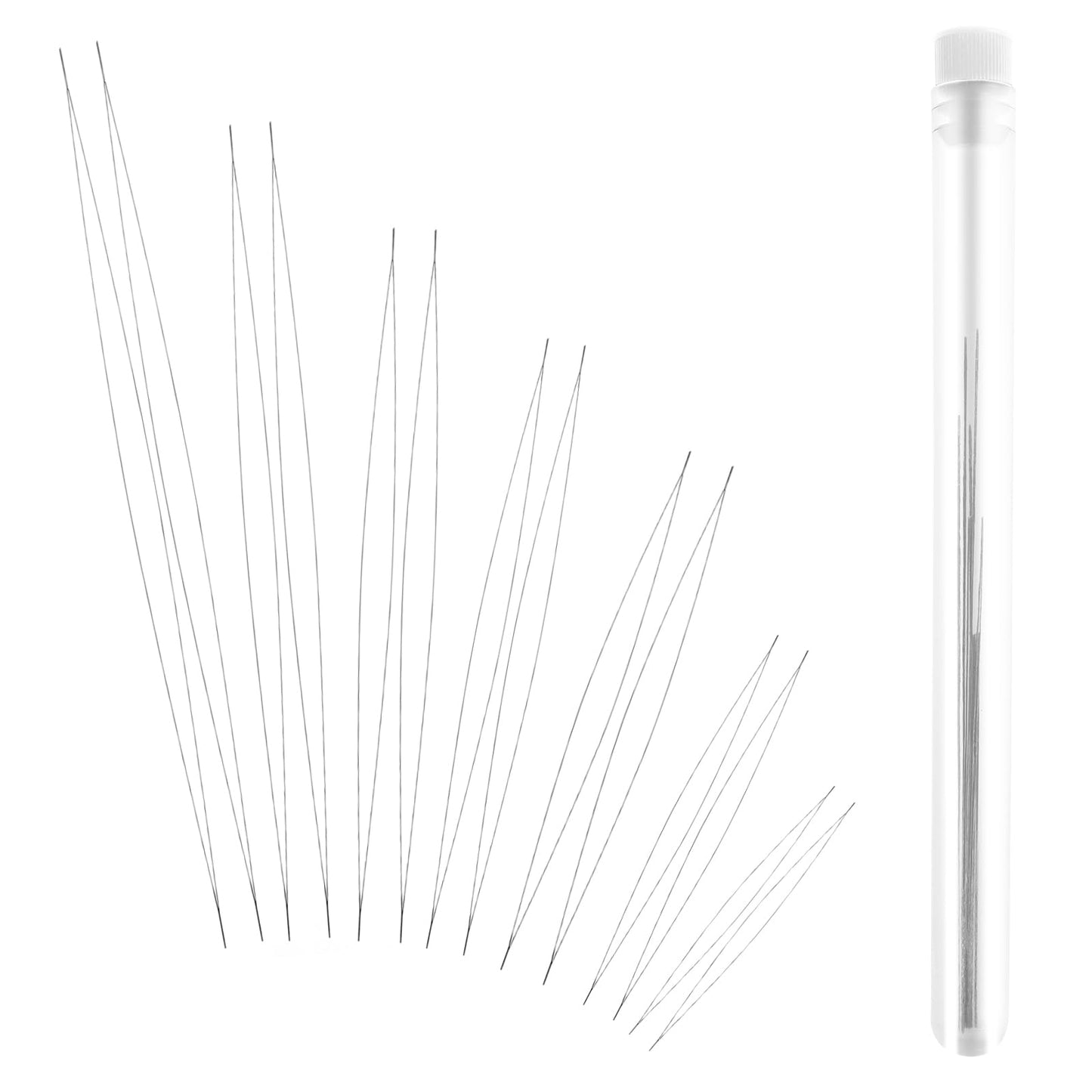 14 PCS Beading Needles for Seed Beads Stainless Steel Embroidery Sewing Needles, Bead Needle with Storage Tube Big Eye Bead Threader Collapsible Beading Needle for Craft and Jewellery Making, 7 Sizes
