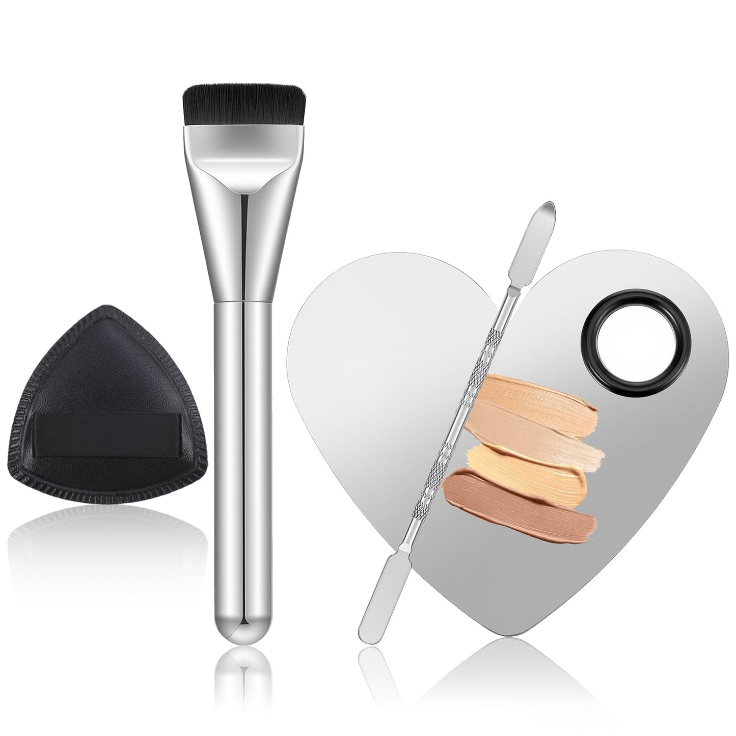 Matwsec 4PCS Makeup Mixing Palette Foundation Palette with Foundation Spatula Makeup Brush and Triangle Puff for Women Facial Cosmetic Nail Art Pigment Blending