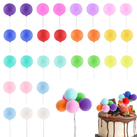 30 Pcs Ball Cake Toppers Mini Balloons Cake Topper Sticks Colorful Rainbow Cake Topper Round Clay Ball Cake Topper Decorations For Wedding Anniversary Birthday Party Supplies (Rainbow Color)