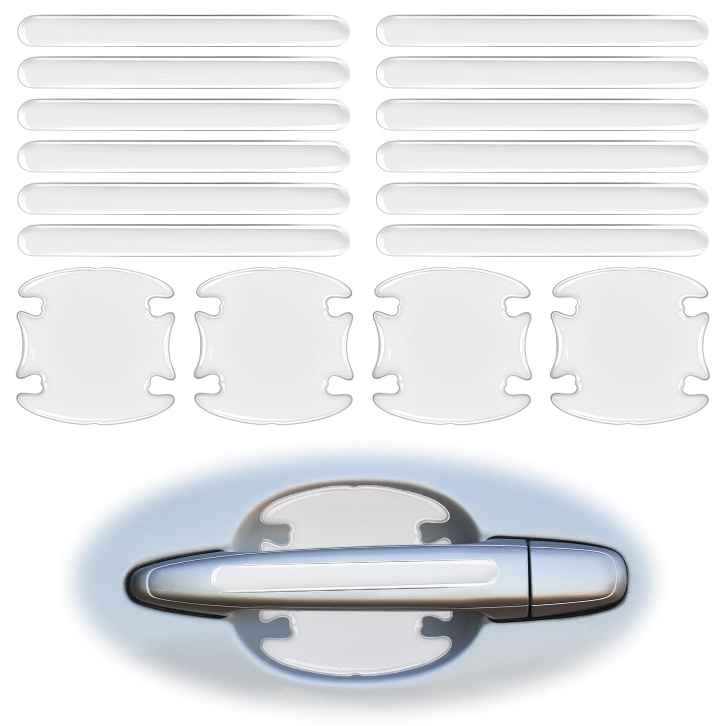 Universal Car Door Handle Protector Sticker, 16pcs Transparent Anti-Scratch Guard Stickers, Waterproof Car Door Handle and Rear View Mirror Scratch Protector Sticker for Most Vehicles (Transparent)