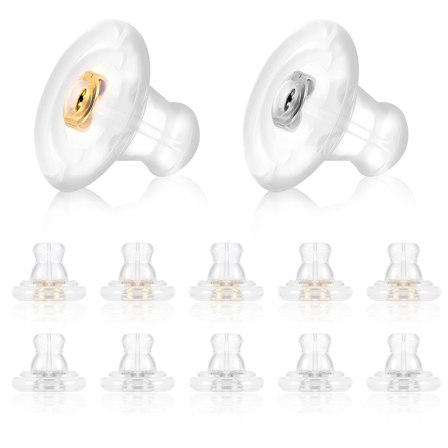 Mabor Pack of 12 Silicone Stud Earrings Clasp Replacement Earrings Studs, Transparent Earring Stopper for Fixing Earrings and Preventing Loss (Gold Silver)