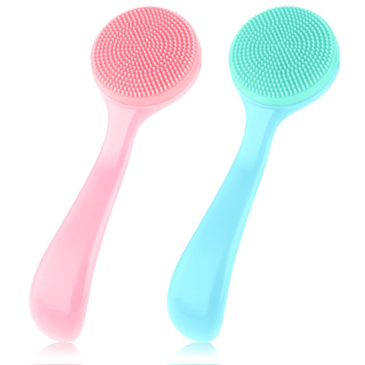 2 Pcs Facial Scrub Brush Silicone Manual Facial Cleansing Brush Handheld Exfoliator Soft Bristles Scrubber Skin Friendly Waterproof Face Cleaning Scrubber for Blackheads Makeup Residues Removal