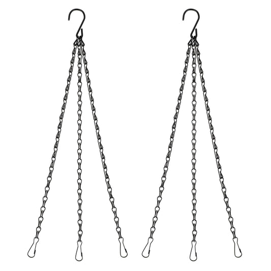 Teaaha 2PCS 15.9 Inch Hanging Basket Plant Chain Flower Pot Hanger Black 3-Leg Chain for Hanging Metal Replacement Plant Hangers with Hooks for Bird Feeders Flower Pots Lanterns Wind Chimes