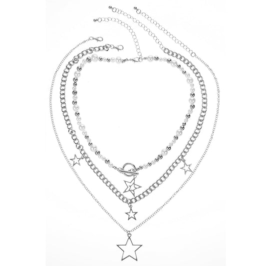 Y2k Necklace Silver, Mabor Star Necklace Women's Silver Multi-Layer Stack Necklace Kawaii Chain Silver Vintage Emo Y2k Jewellery Necklace Chain Y2k Crystal Chains Necklace Y2k for Women Girls