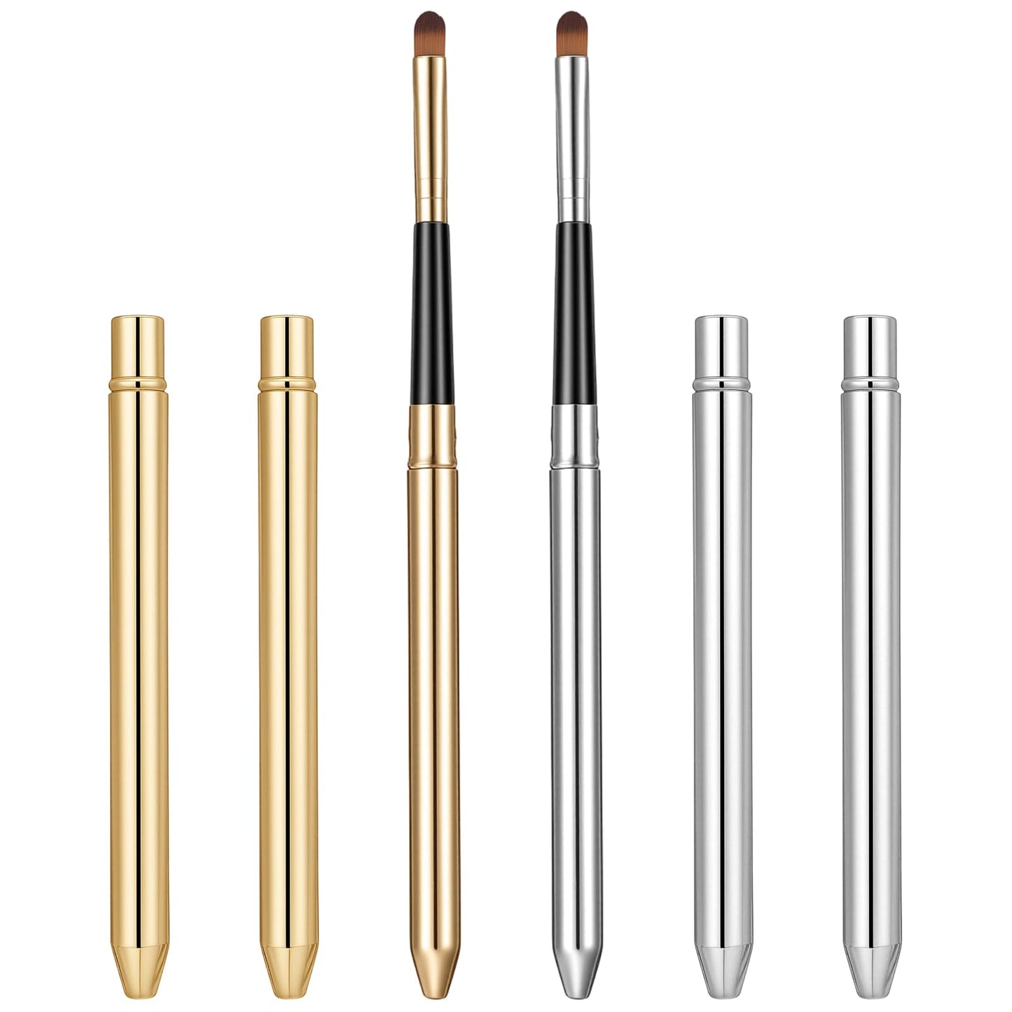 6PCS Silver Gold Portable Retractable Lip Brush for Lipstick Applicator