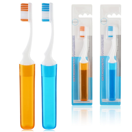 Tyqour 2 Pack Bulk Travel Toothbrush, Small Mini Manual Toothbrush, Foldable Toothbrush with Toothbrush Cover, Travel Toothbrush Set for Travel Business Trip Camping