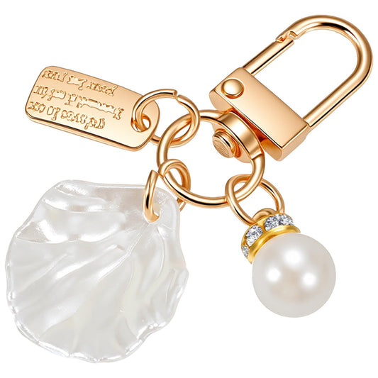 Ymapinc Pearl Shell Bag Charm for Handbags, Small Seashell Keychain Pendant, Ocean Beach Keyring Gift for Women Tote Bags Phone Case