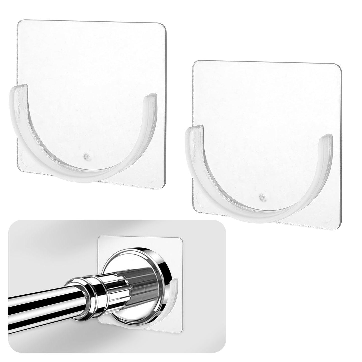 2Pcs Shower Curtain Rod Holders for Wall, Mabor Adhesive Shower Curtain Rod Holder for Bathroom Kitchen Transparent Mount Retainer for Wall (Shower Curtain Rod Not Included)