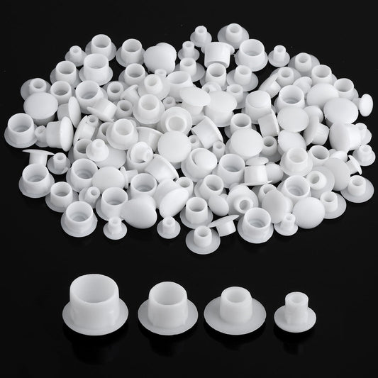 120PCS White Hole Plugs, 4 Sizes Screw Covers White, Plastic Screw Covers Caps Hole Plugs Assorted for Nail Holes, Screw Holes, Partition Holes in Cabinets, Brackets, Shelves (5mm/6mm/8mm/10mm)