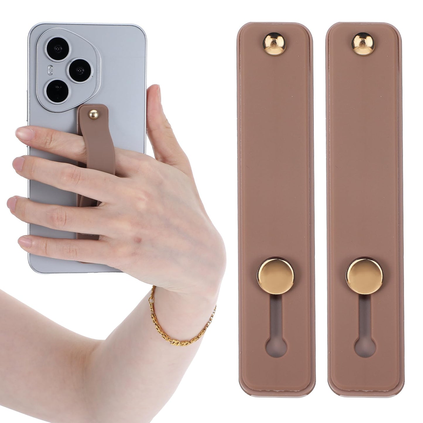 Ymapinc 2Pcs Phone Loops for Back of Phone Strap Grip Holder, Silicone Kickstand Cellphone Finger Loop Grip for Most Mobile Phones and Cellphone Case, Brown
