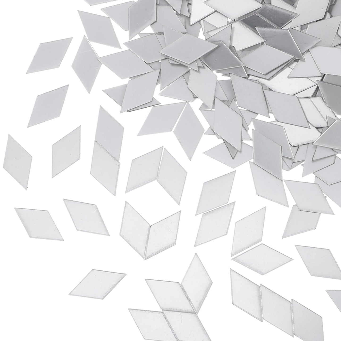 200 Pcs Diamond Shape Mirror Tiles for Crafts Small Rhombus Mirror Mosaic Tiles Self-Adhesive Mini Square Triangle Glass Tile for DIY Projects Art Wall Door Home Decoration Silver