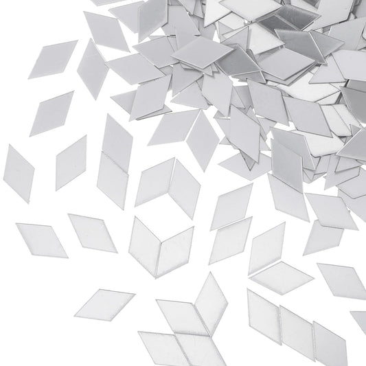 200 Pcs Diamond Shape Mirror Tiles for Crafts Small Rhombus Mirror Mosaic Tiles Self-Adhesive Mini Square Triangle Glass Tile for DIY Projects Art Wall Door Home Decoration Silver